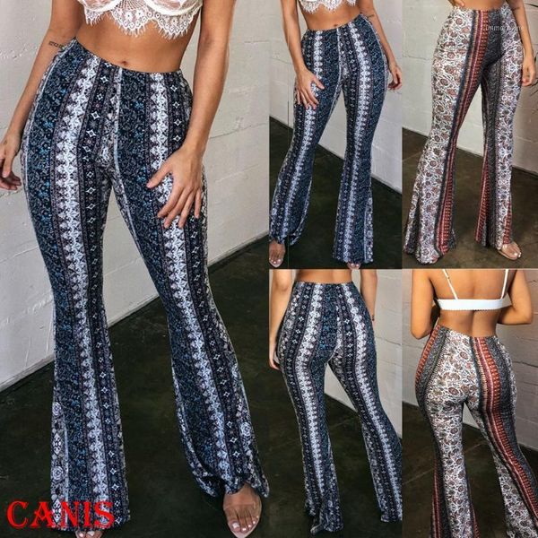 

women autumn spring print long pants leopard leggings high waist flared wide legs bell bottom trousers s-xl1, Black;white