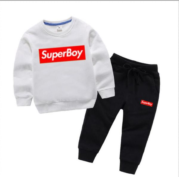 

classic kids round neck suit two-piece baby clothing designer boy clothing cartoon printed baby designer girl clothes, White