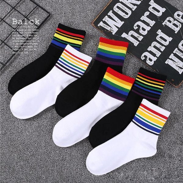 

1 pair women's socks cotton rainbow stripes socks christmas fashion casual tide socks harajuku korean christmas gift wmtlav xhlove, Black