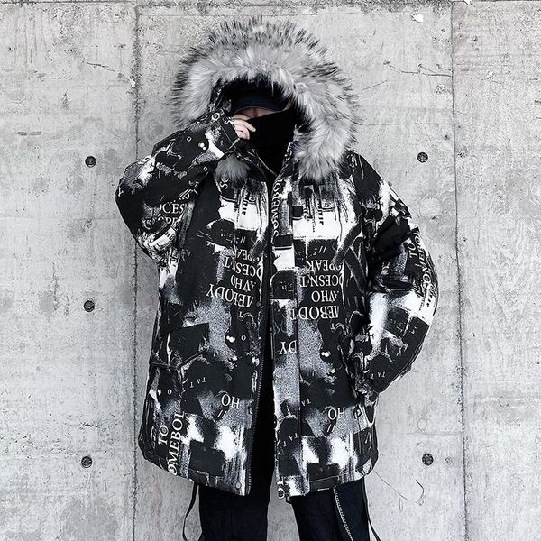 

men's down & parkas vintage casual oversize graphic printed woman parka hooded warm thicken zipper fashion man 2021 jackets, Black