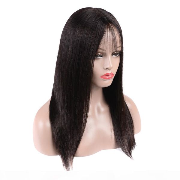 

4*4 short lace human hair wigs for black women 205g-240g brazilian straight remy hair lace frontal wig with baby hair, Black;brown