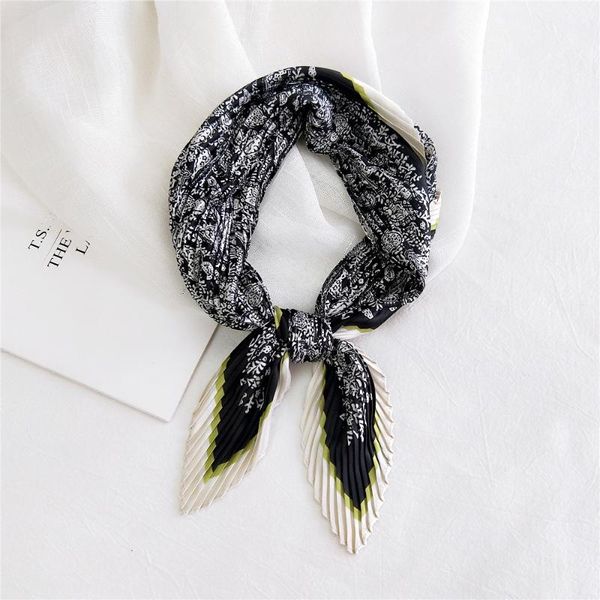 

fashion pleated small square satin silk scarf women floral printed scarves wrap handkerchief designer, Blue;gray