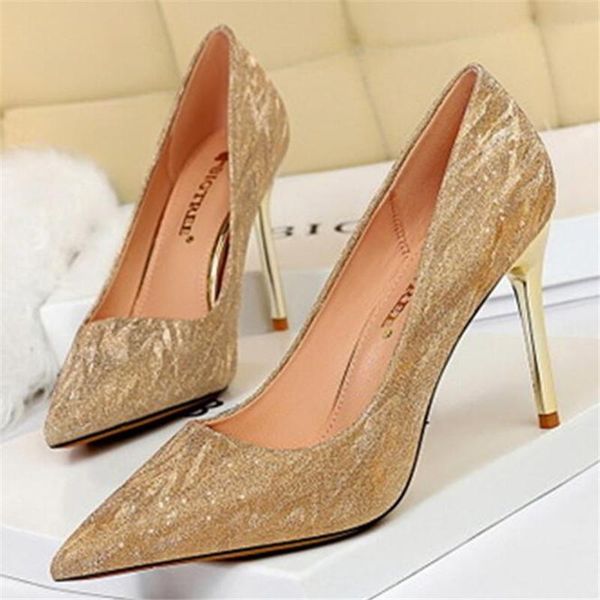 

dress shoes spring summer elegant bling sequins pointed toe wedding women's fashion pumps solid shallow high heels, Black
