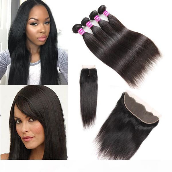 

новые поступления бразильского перуанская индийский волос девственница вендоры straight человеческих волосы weave связка с кружевом лобного, Black