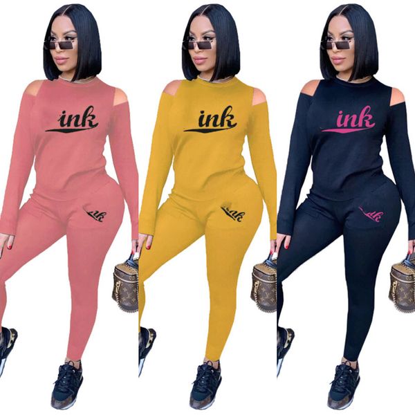 

women sets sportswear long sleeve pullover tracksuit designer t-shirt leggings pants fitness outfit two piece clothing new g12801, White
