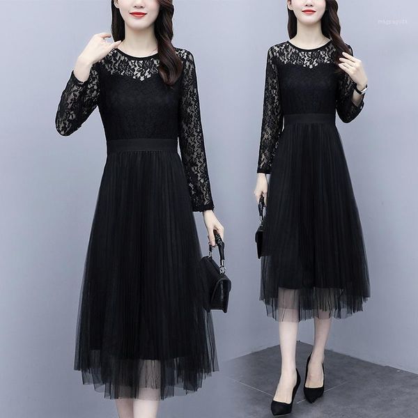 

spring autumn new lace base dress fashion vestidos de festa pastel high waist robes femme dresses for women1, Black;gray