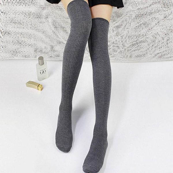 

1 pair women girl spring autumn winter warm over knee high stocking knit soft thigh high long socks solid color loose stockings1, Black;white