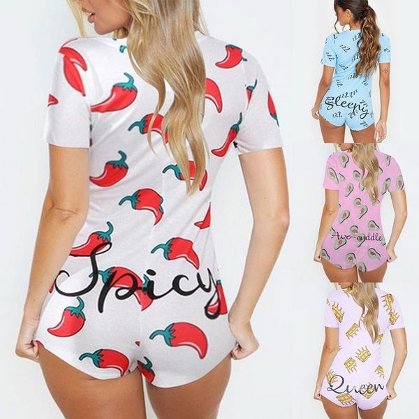 

women summer pajamas short sleeve sleepwear short jumpsuit print pajamas adults nightwear plus size1, Black;white