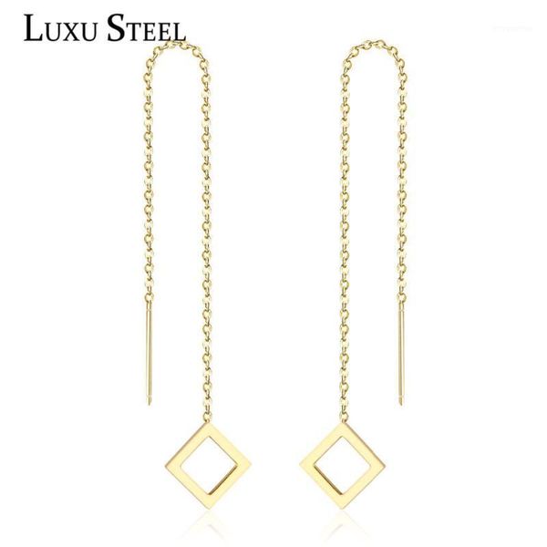 

luxusteel geometry earrings gold color stainless steel link chain tassel ear line fashion drop earrings for women jewelry1, Silver
