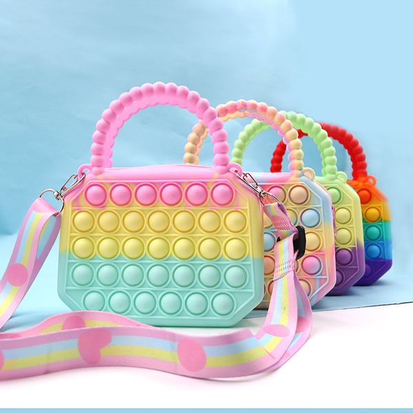 Fidget Toys Bag Push Bubble Rainbow Macaron Diagonal Bags Squishy Anti Stress Soft Puzzle Spielzeug für Kinder