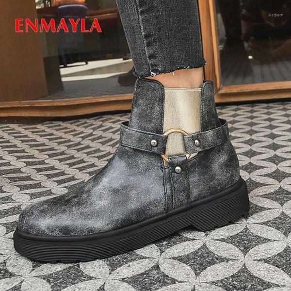 

boots enmayla spring/autumn round toe ankle flat with furry pu short plush winter fashion 2021 womens women shoes1, Black