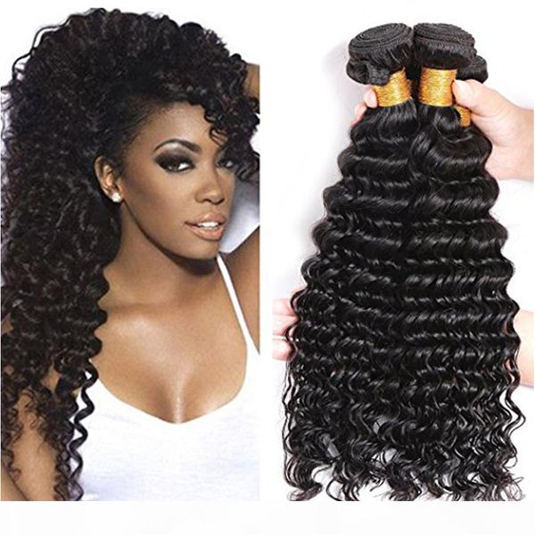 

deep wave brazilian virgin hair weaves 7a 100% unprocessed human hair extensions 3bundles brazilian remy hair weave bundles wholesale price, Black;brown