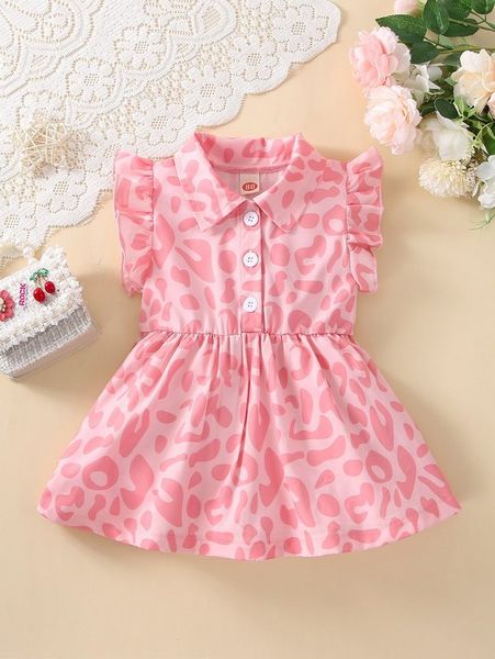 

baby all over print button front ruffle detail dress she, Red;yellow