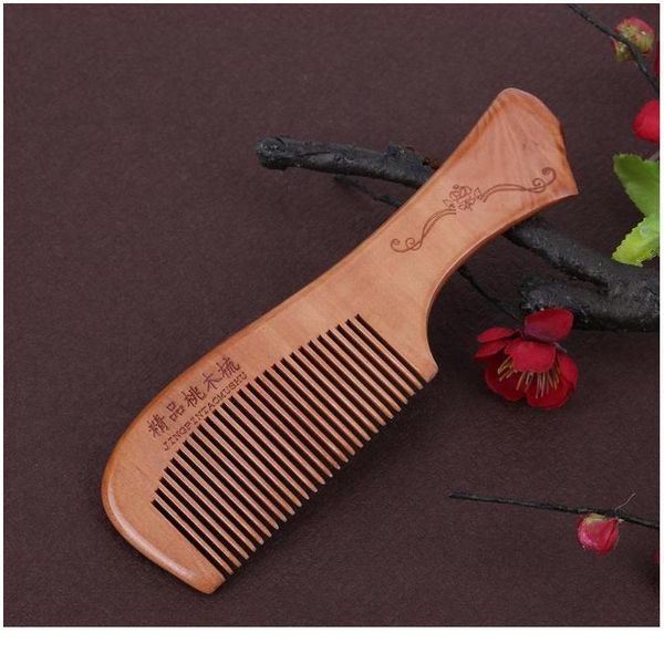 

1pcs handmade natural wood comb wooden wide tooth massager hair combs hair care random jllbbc, Silver