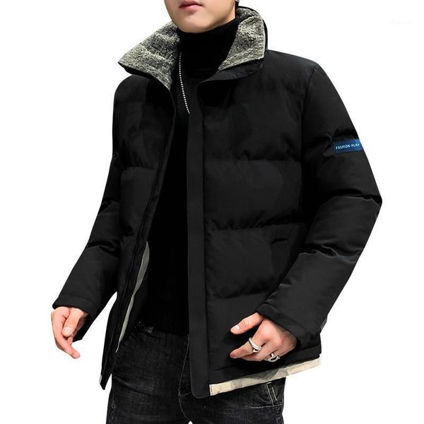 

winter men's bomber jacket fashion cotton warm fur collar coats casual outoutwear thermal slim padded coats mens clothing1, Black