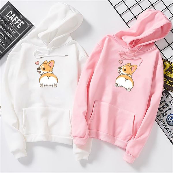 

autumn cute corgi dog women sweatshirt funny animal poleron mujer large size letter printed femme cartoon hoodie pullovers, Black