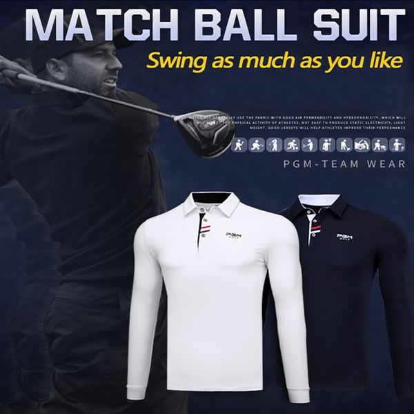 

new golf clothing men's long-sleeved t-shirt pure cotton breathable golf autumn and winter clothing competition training uniform, Black;blue
