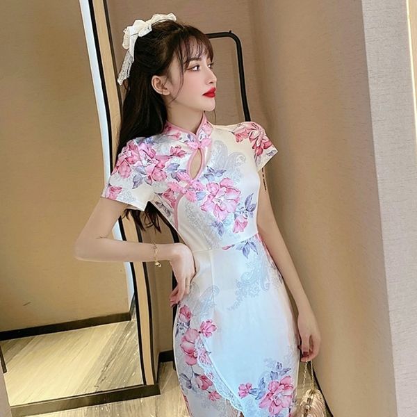 

summer dress dresscheongsam dresscheongsam improved version of young girlsmiddle and long slit slim dress fashion blwez bl, Black;gray