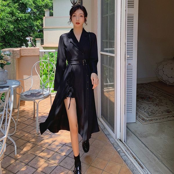 

2020 jade sauce super a leg fine long skirt dress black dress women's autumn side slit high waist long skirt nxoml, Black;gray