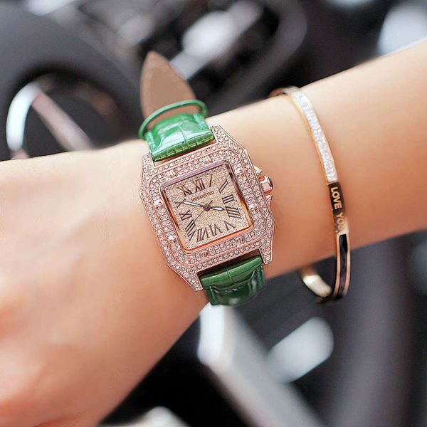 

lovers new style watch women's fashion full diamond square roman diamond real belt men's watch, Silver