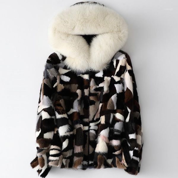

autumn winter new style fur collar hooded mink coat ladies coat1, Black