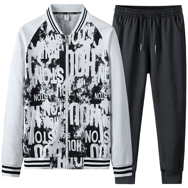 

2021 new 2 piece set jacket and pants men sports wear pattern printed mens tracksuit fashion clothing sweatsuit airl, Black