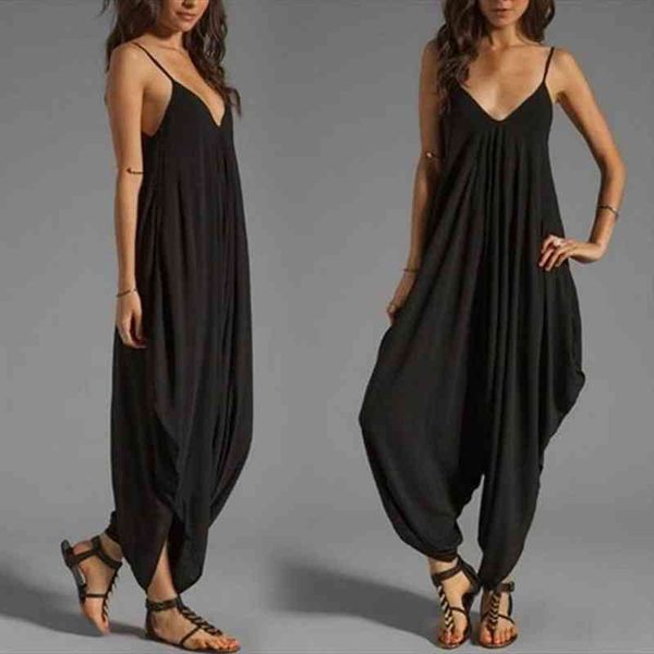 

women casual sleeveless deep v neck jumpsuit plus size summer spaghetti strap rompers, Black;white