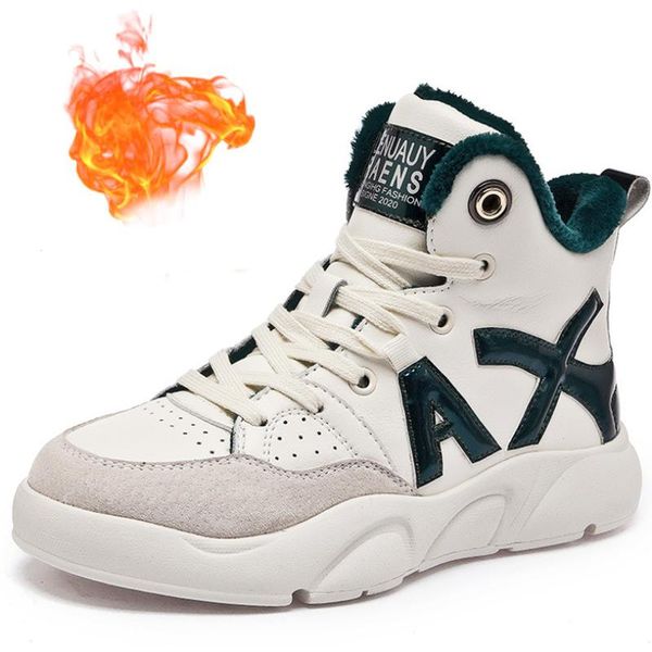 

women's boots 2020 autumn winter new match high-plus velvet color matching leather white shoes female students cotton shoes, Black