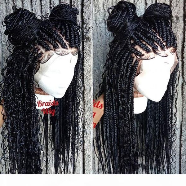 

fashion 180density full beautiful goddess box braids lace front wig handmade curly braids cornrow wig for black women, Black;brown