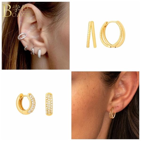

hoop & huggie boako earrings 925 sterling silver for women pendiente piercing ohrringe crystal cz earings luxury jewelry, Golden;silver