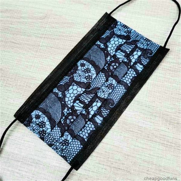 

u8osxfashion 10pcs retail packae lace disposable print black face masks non-woven anti-dust mask 3 layer activated carbon protective 4xju 2