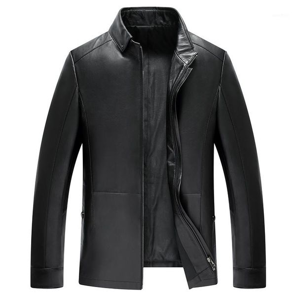 

mens leather jackets 2017 autumn spring new midlife sheep skin jacket fashion turn down collar mens coat 4xl1, Black