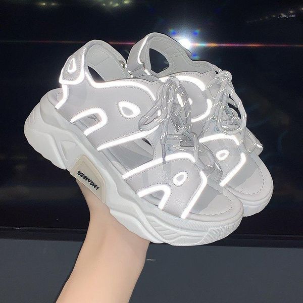 

2020 women summer sandals luminous open toe thick bottom wedges sandal fashion rubber casual sandalias heel wedges walk shoes1, Black