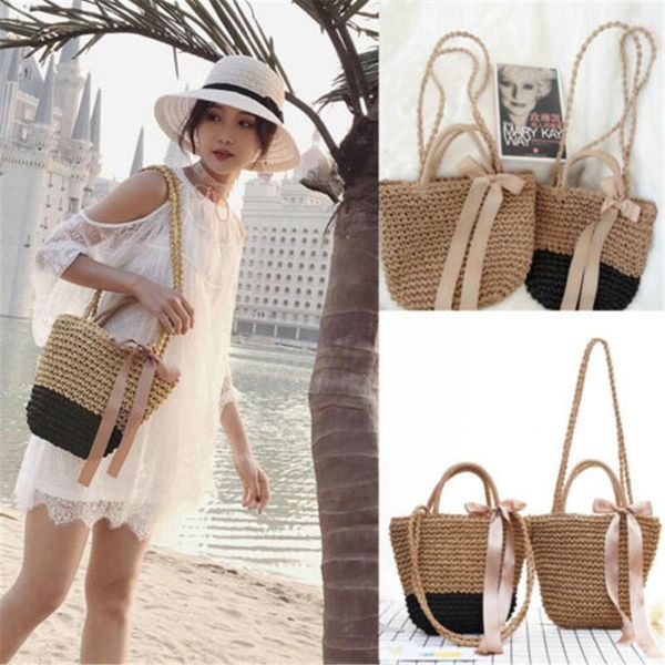 

women lady straw weave handbag shoulder bags tote purse messenger satchel