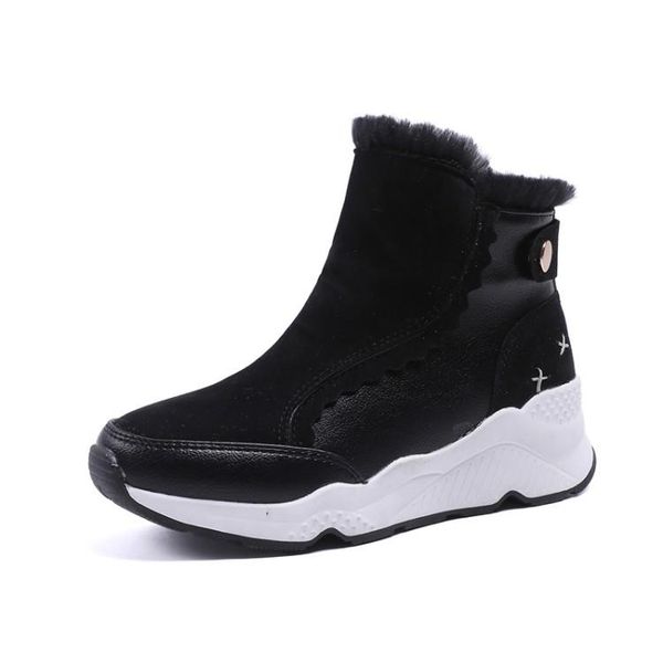 

boots classic winter women snow mid-calf platform suede ankle high warm fur plush motorcycle heeled female, Black