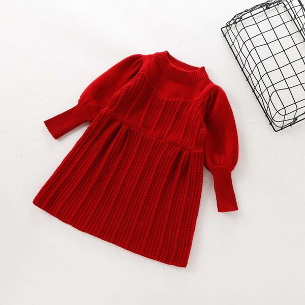 

baby girl's ins round neck bubble sve drs new year's red knitting woolen skirt, Red;yellow