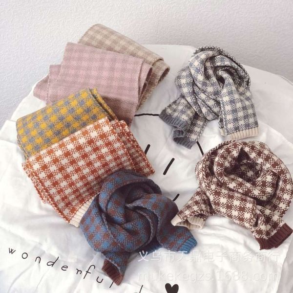 

color south korea's matching same children's plaid knitted scarf cover men's women's wool neck in autumn and winter qs39, Red;brown