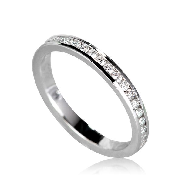 

edi half eternal ring 14k white gold 0.24ctw g/si natural diamond channel setting wedding anniversary stack ring for women t200108, Slivery;golden