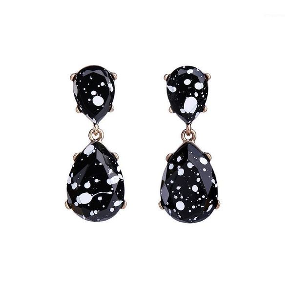

black resin water drop earrings for women fashion white spotted hanging earrings designer jewelry online1, Silver