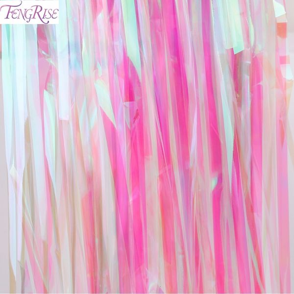 

fengrise rainbow 1x2m foil fringe tinsel curtain tassel garlands wedding decoration backdrop baby shower birthday party supplies