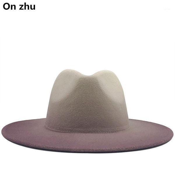 

fashion women men wool vintage trilby felt fedora hat with wide brim gentleman gradient rose for lady winter autumn jazz caps1, Blue;gray