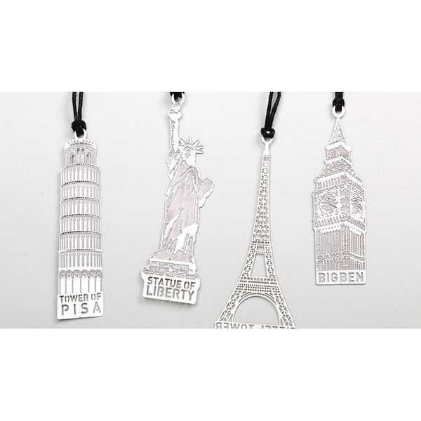 

1pc london eiffel tower statue of liberty book markers metal bookmark for stationery books office sqclsl