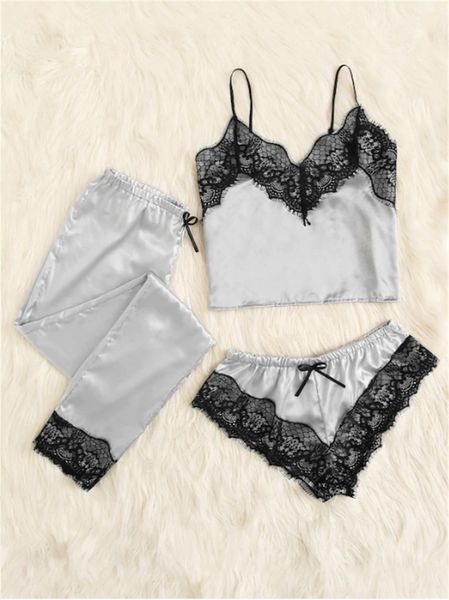 

summer women satin lace mesh sleepwear babydoll lingerie nightwear shorts pyjamas female sleepwear outfits 9 colors w3 y200708, Black;red