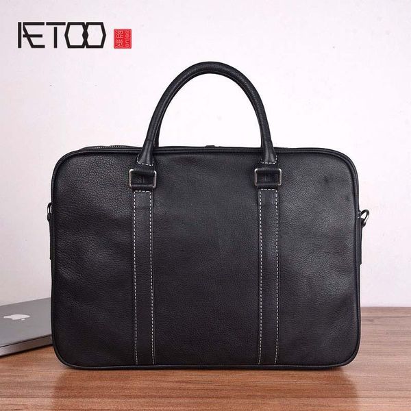 

briefcases aetoo leather large-capacity handbag men's first layer cowhide horizontal briefcase casual business shoulder messenger bag m