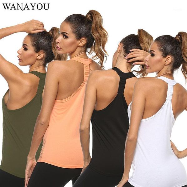 

yoga outfits wanayou women sports shirt gym fitness vest breathable quick-dry sleeveless running workout loose jogging, White;red