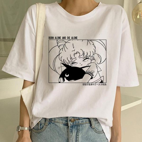 

harajuku sailor moon summer new fashion t рубашка женщин с коротким рукавом функция в гриппе ulzzang футболка милая футболка мультфильм лучш, White