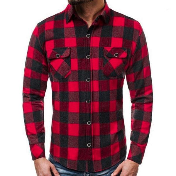 

mens dress shirts lapel long sleeve plaid men's shirt social lattice grid blouse red black white1, White;black