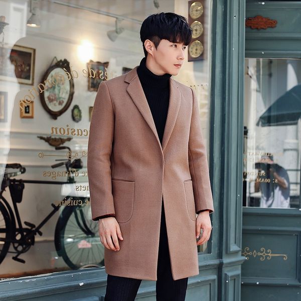 

new autumn and winter mid men's coat woolen long windbreaker, Tan;black