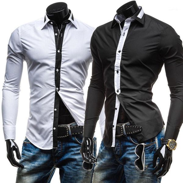 

wholesale- 2015 new tie decor classic black white fashion mens dress shirts long sleeve slim fit casual social camisas masculinas -xxl1, White;black
