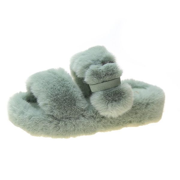 

thick-bottomed furry slippers women's wedges with 2020 new winter one-line home wear net red furry cotton slippers, Black